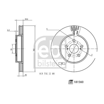 2x Febi Brake Disc 181560