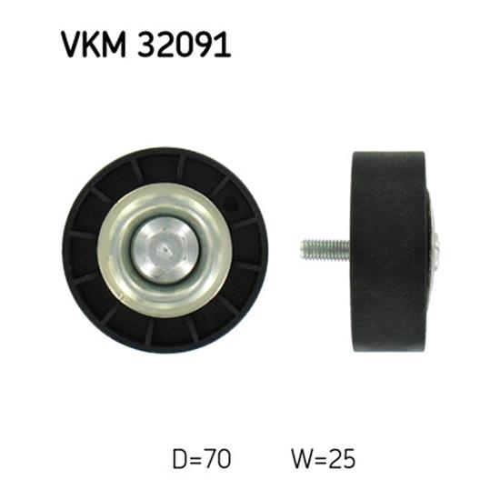 SKF Poly V Ribbed Belt Deflection Guide Pulley VKM 32091