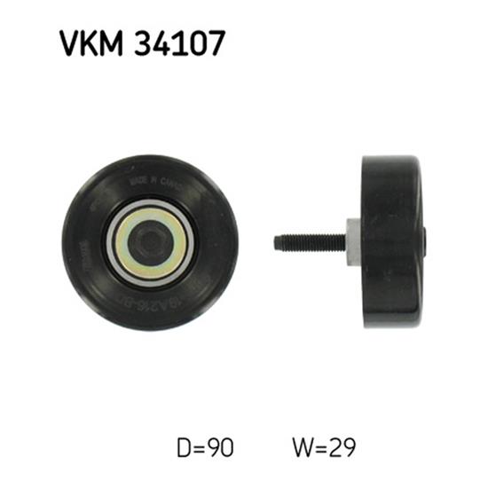 SKF Poly V Ribbed Belt Deflection Guide Pulley VKM 34107