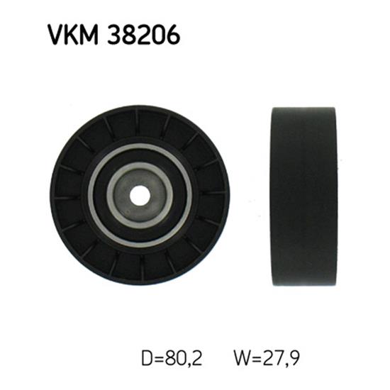 SKF Poly V Ribbed Belt Deflection Guide Pulley VKM 38206