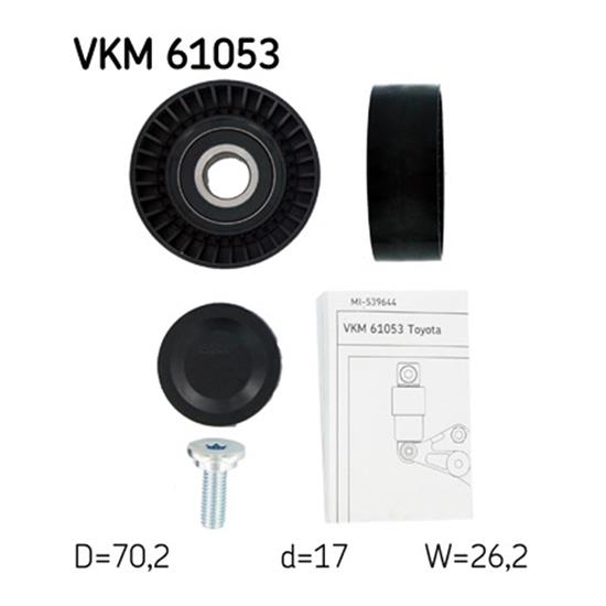 SKF Poly V Ribbed Belt Deflection Guide Pulley VKM 61053