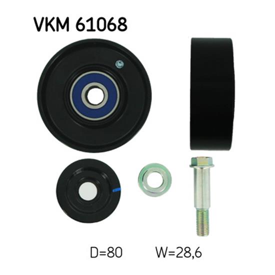 SKF Poly V Ribbed Belt Deflection Guide Pulley VKM 61068