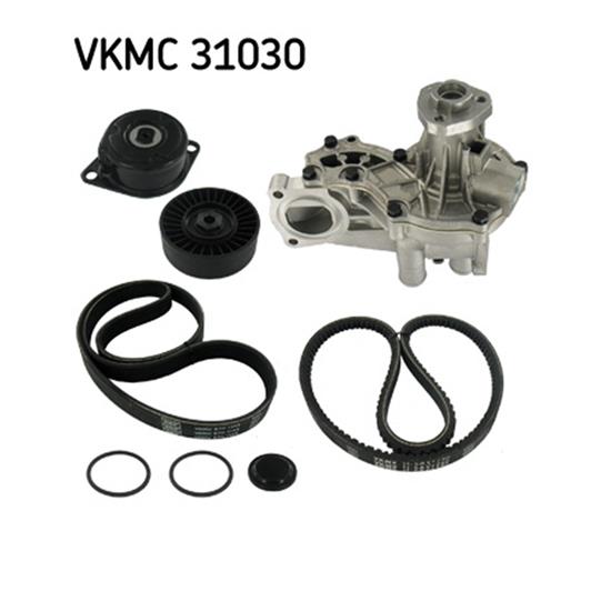 SKF Water Pump And Poly V Ribbed Belt Kit VKMC 31030