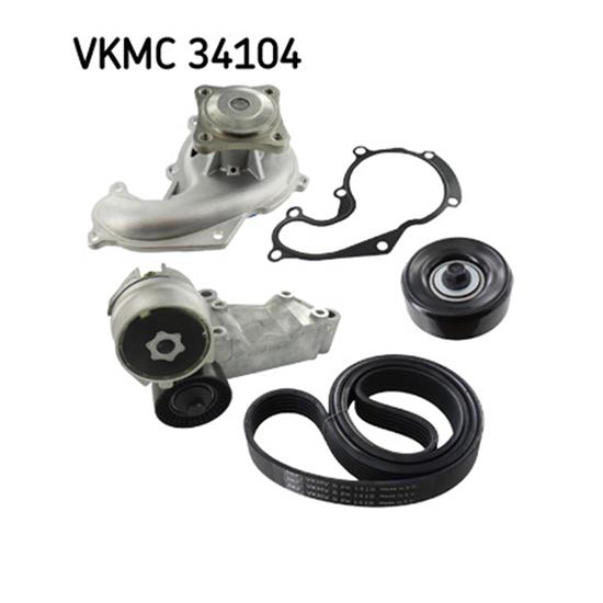 SKF Water Pump And Poly V Ribbed Belt Kit VKMC 34104