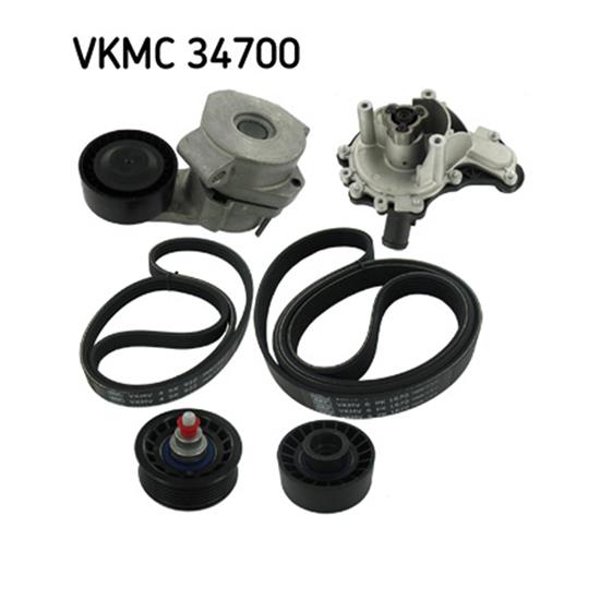 SKF Water Pump And Poly V Ribbed Belt Kit VKMC 34700