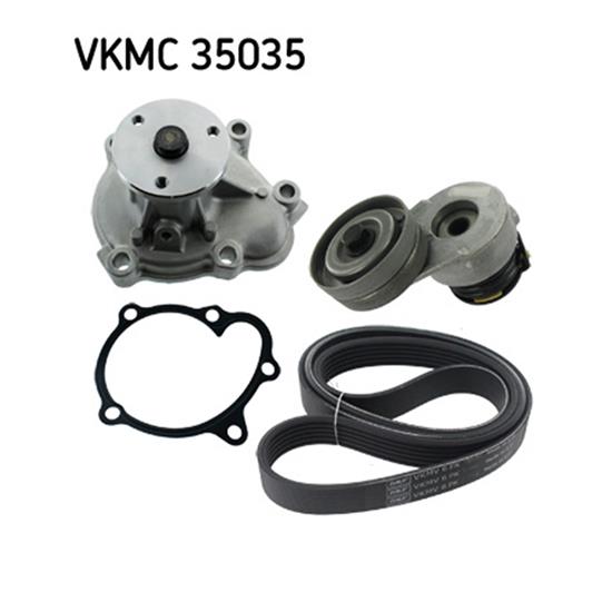 SKF Water Pump And Poly V Ribbed Belt Kit VKMC 35035