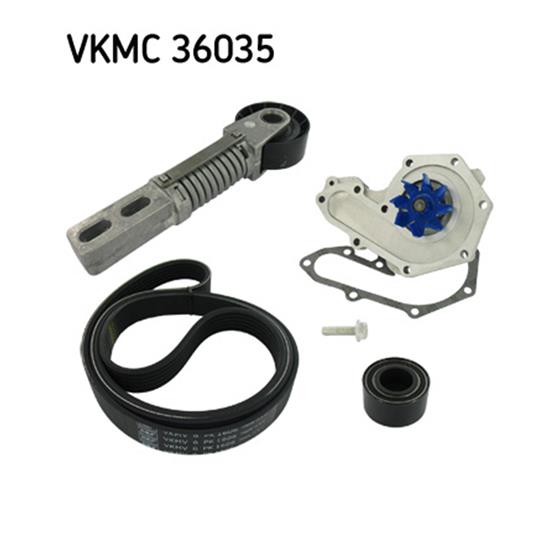 SKF Water Pump And Poly V Ribbed Belt Kit VKMC 36035