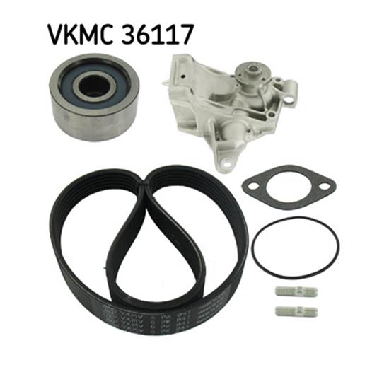 SKF Water Pump And Poly V Ribbed Belt Kit VKMC 36117