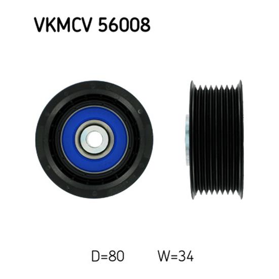 SKF Poly V Ribbed Belt Deflection Guide Pulley VKMCV 56008